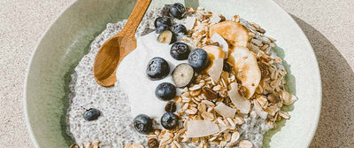 Chia Pudding Brekkie Bowl with Coffee Muesli & Blueberries