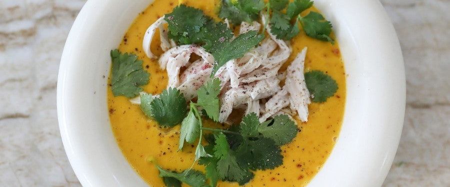 Thai Coconut Pumpkin Soup with Shredded Chicken