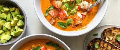 Summer Gazpacho with Prawns, Avocado & Basil